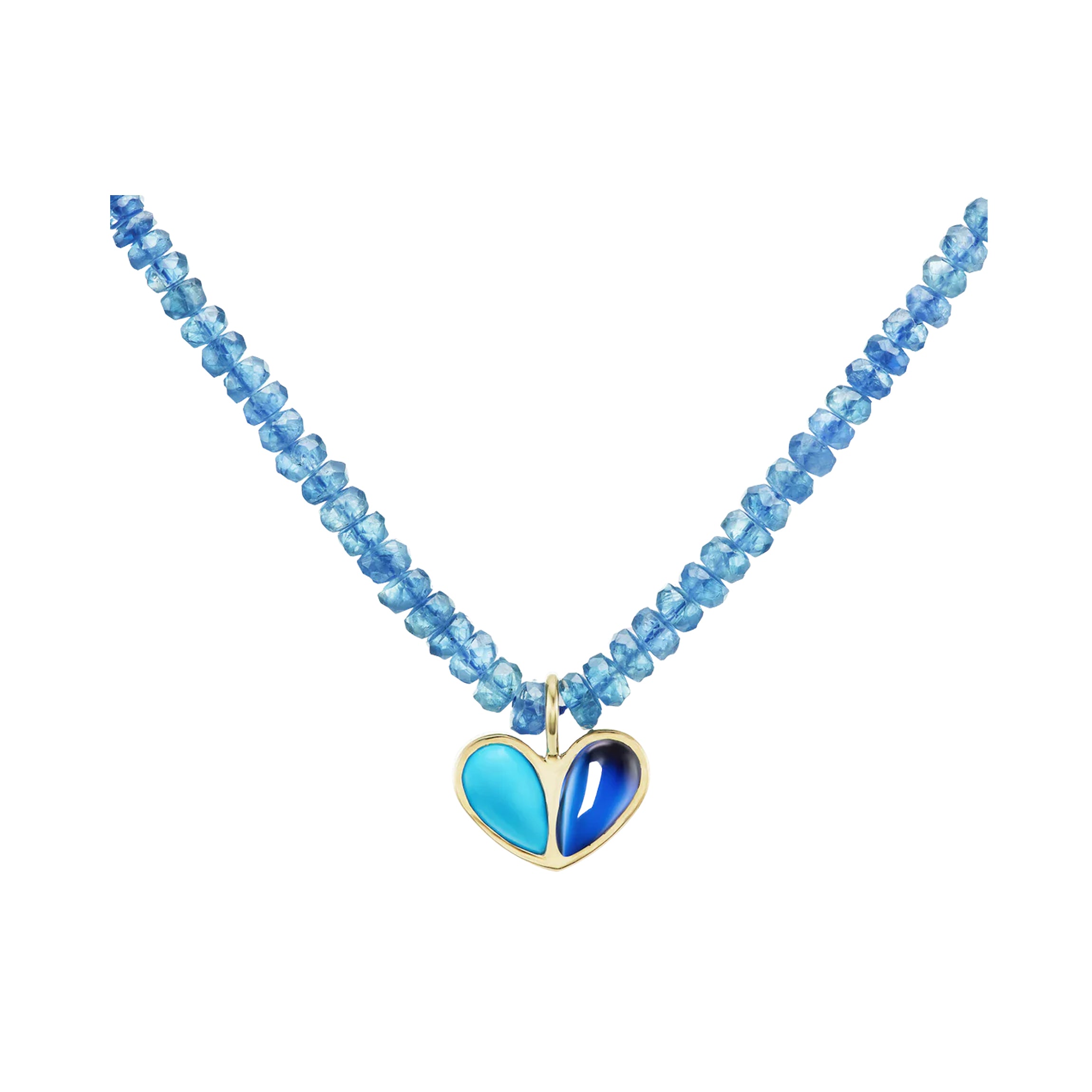 Beaded Sweetheart Necklace Turquoise and Blue Sapphire