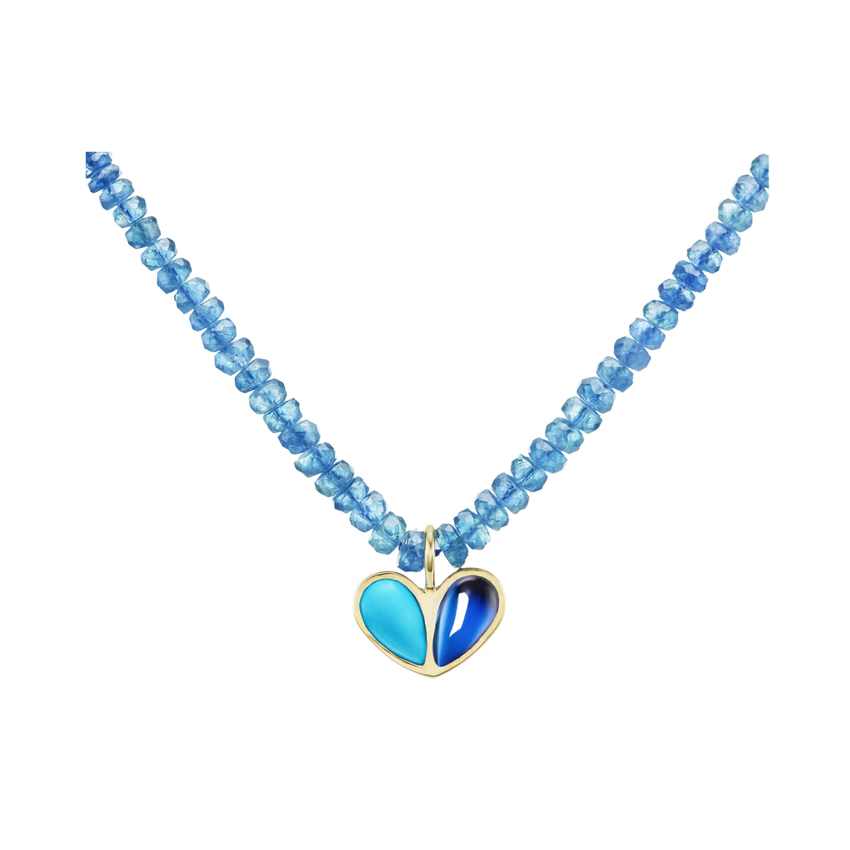 Beaded Sweetheart Necklace Turquoise and Blue Sapphire
