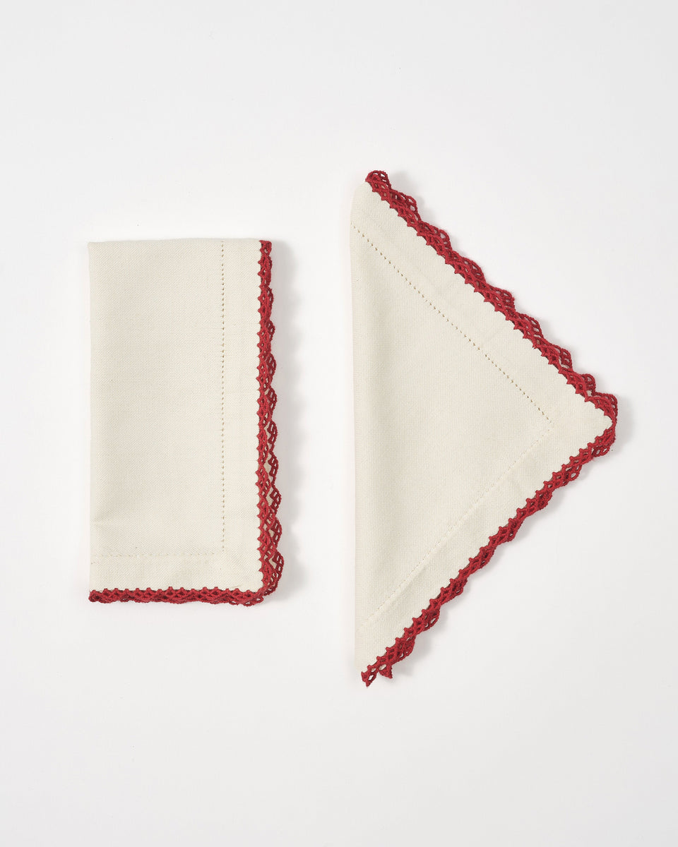 Beatrice Napkins, White and Red (Set of 2)