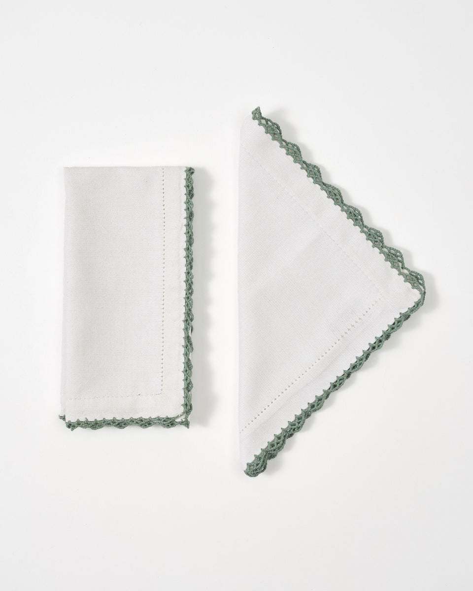 Beatrice Napkins, White and Green (Set of 2)