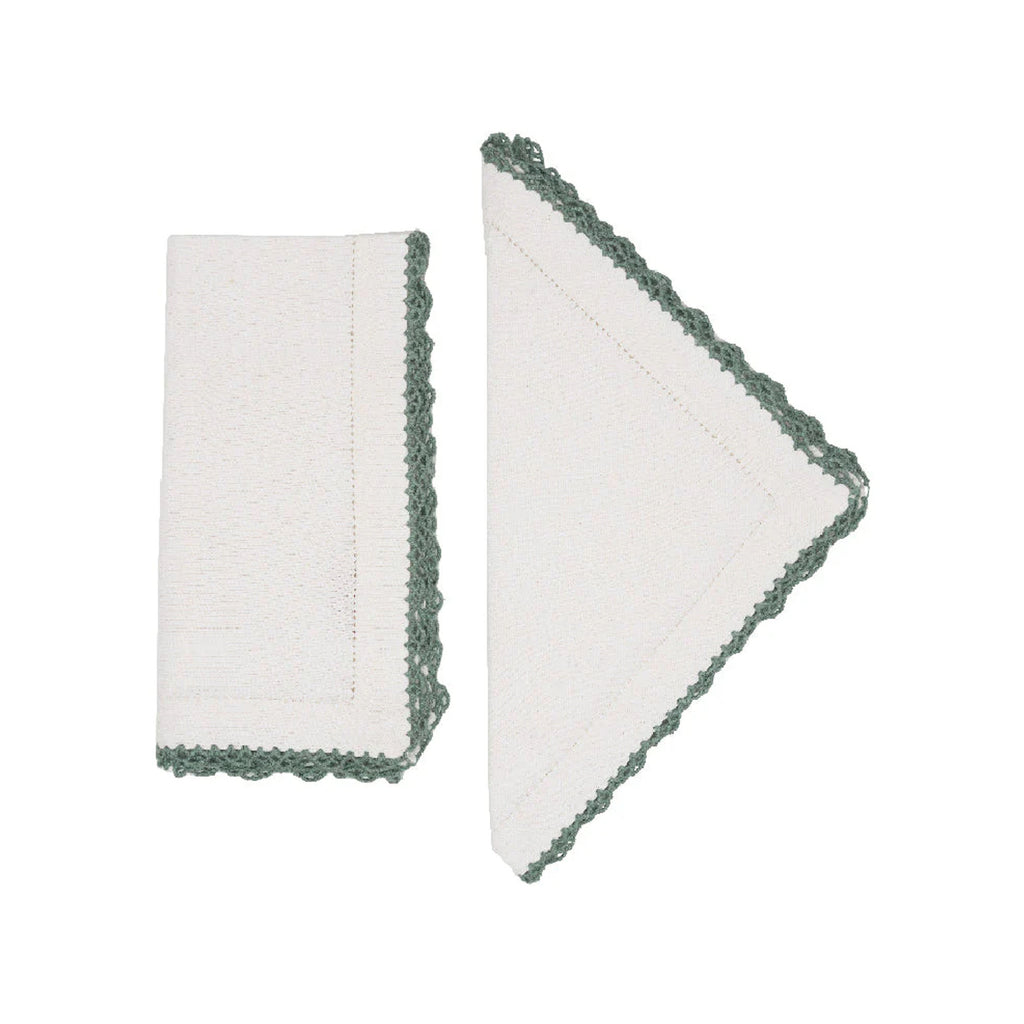 Beatrice Napkins in White and Green, Set of 2