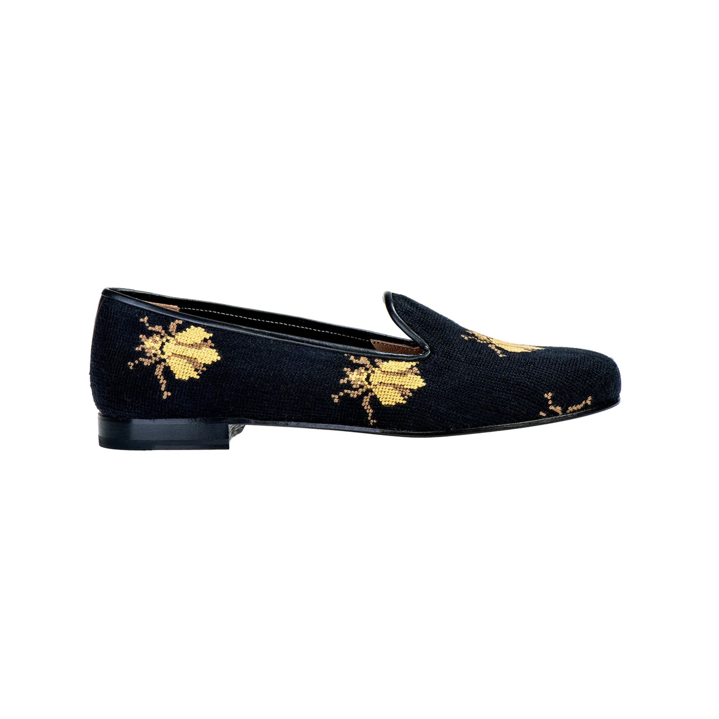 Bee Black Needlepoint Slipper