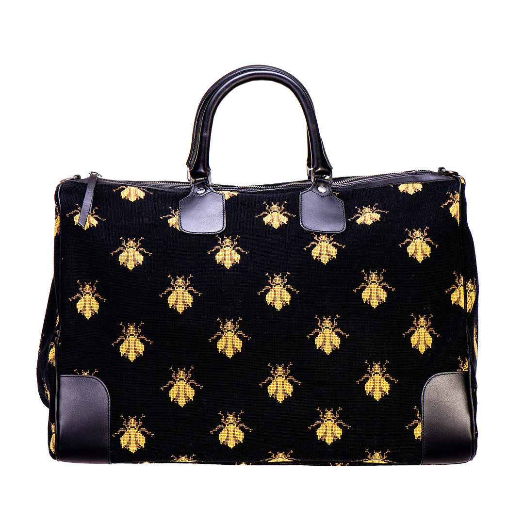 Bee Black Needlepoint Weekender