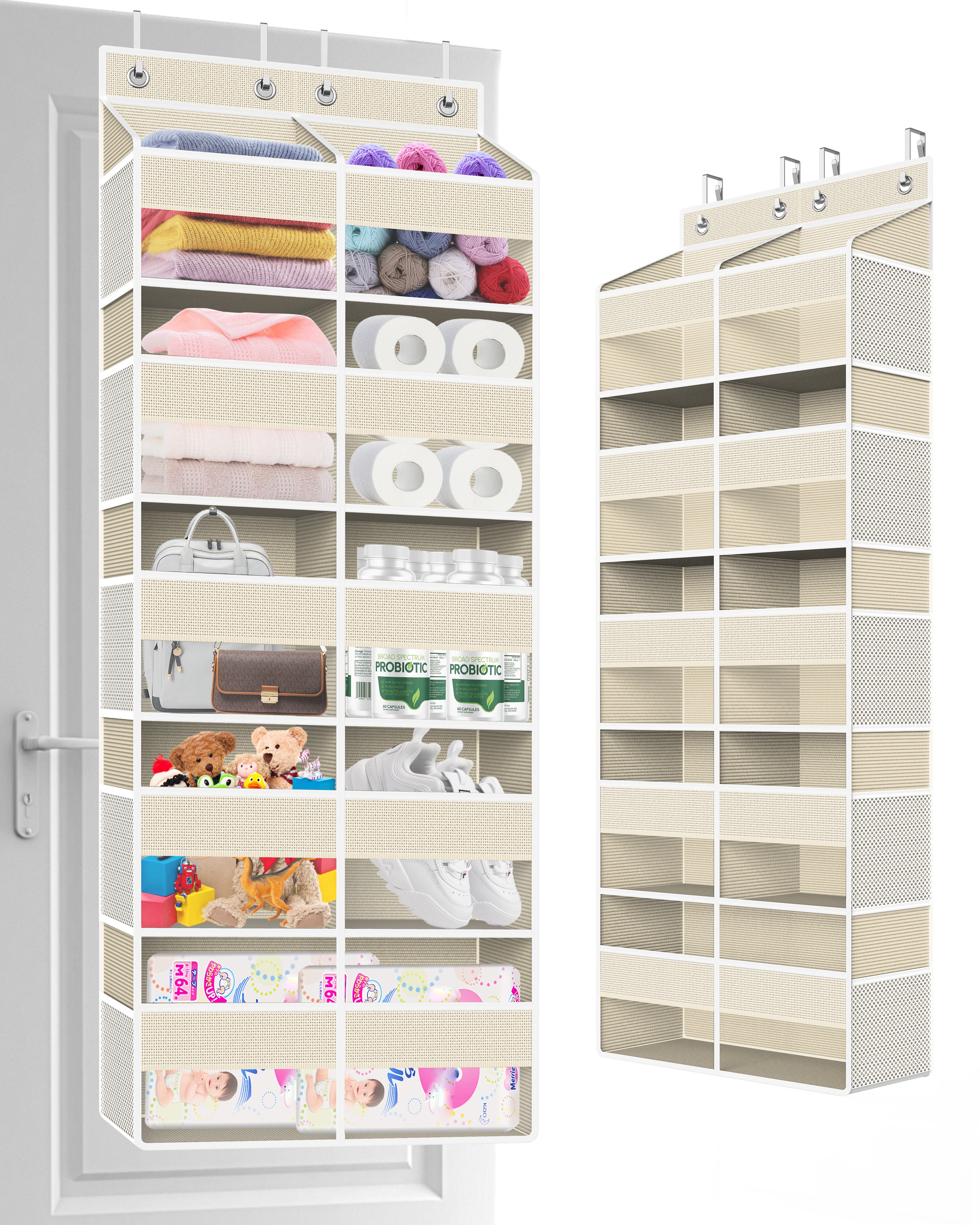 Beige 5-Tier Over the Door Hanging Organizer