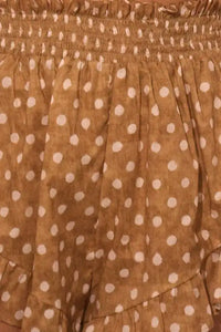Close up of the Eden Coverup Short in Coconut Sand Dot