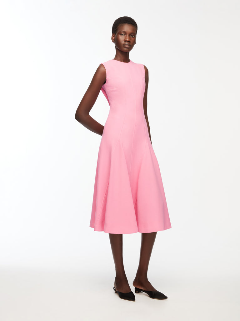 Benicia Dress In Pink Sorbet Single Wool Crepe
