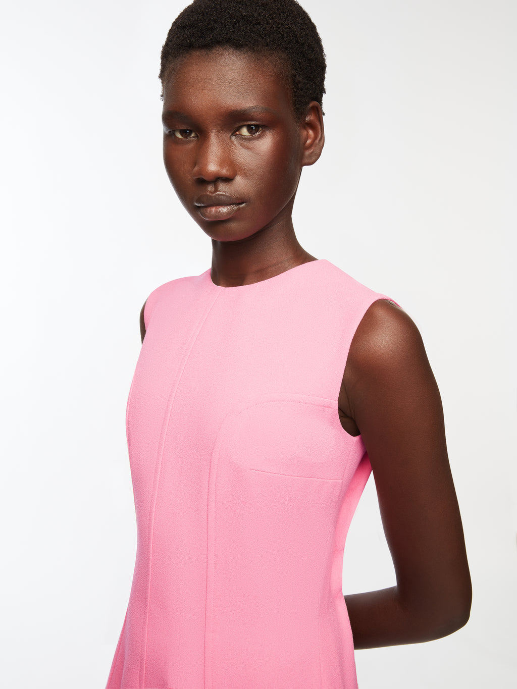 Benicia Dress In Pink Sorbet Single Wool Crepe