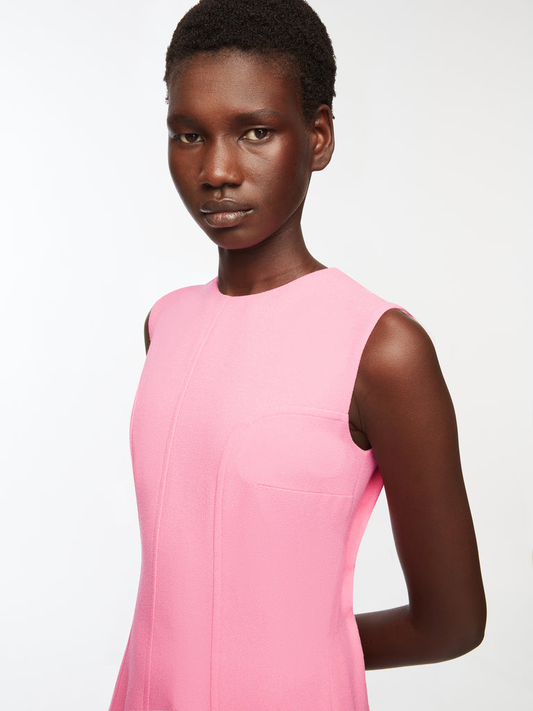 Benicia Dress In Pink Sorbet Single Wool Crepe