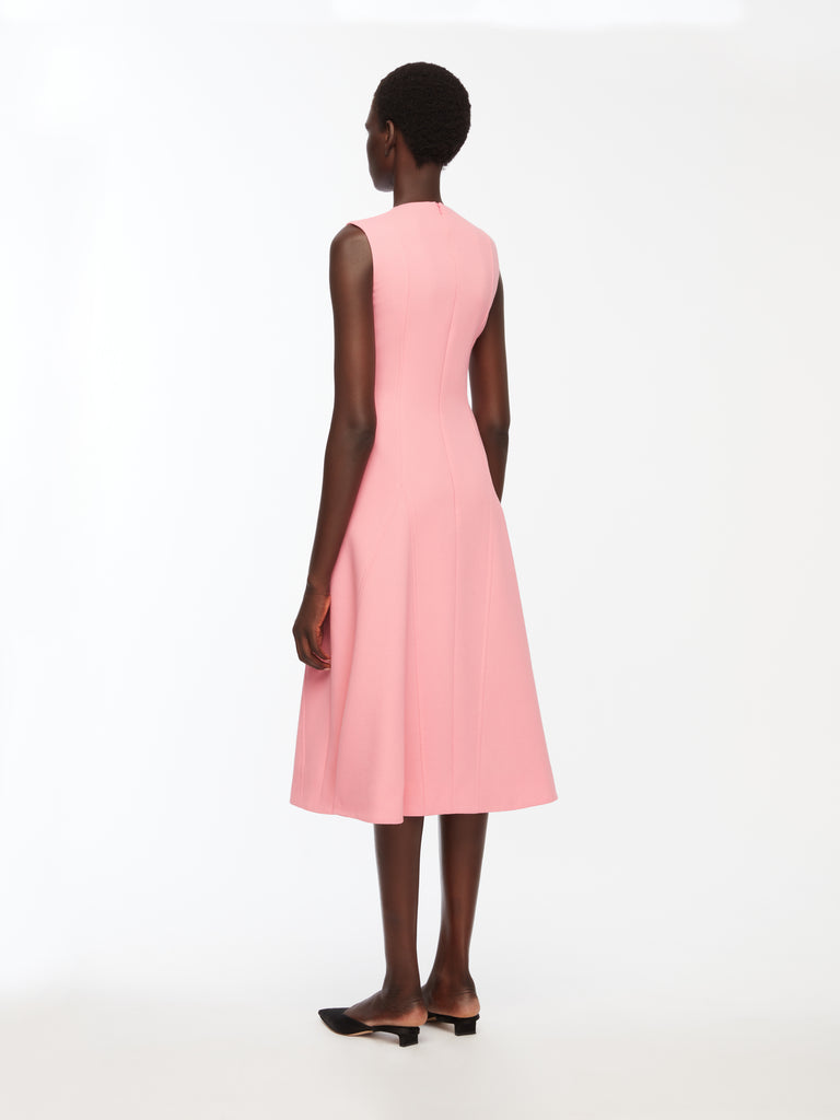 Benicia Dress In Pink Sorbet Single Wool Crepe