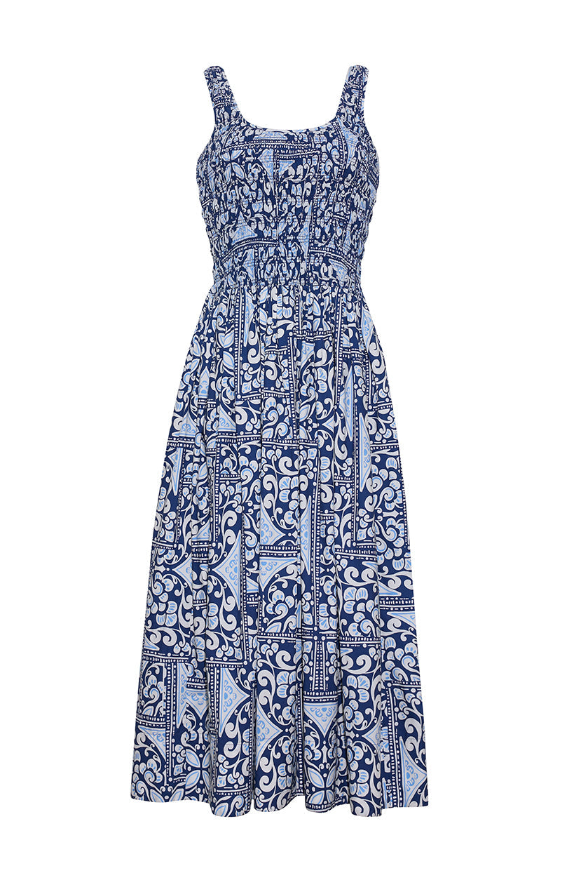 Bergamo Dress in Heart Tile Navy