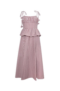 The Betsy Dress in Cotswold Check Rust micro gingham.