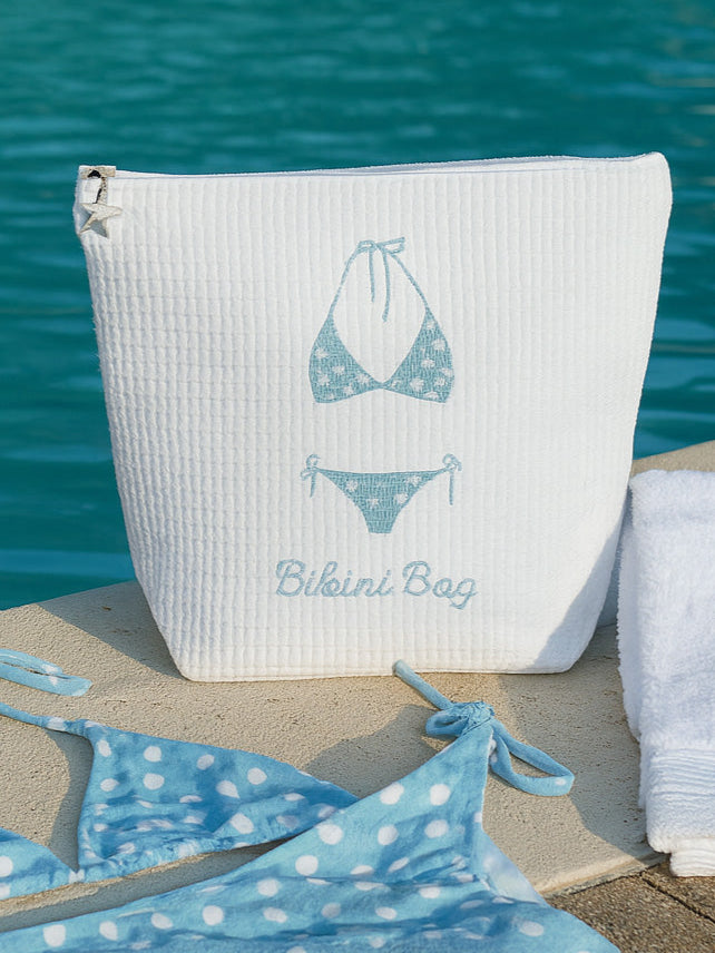 Bikini Bag in White Cotton Waffle Weave