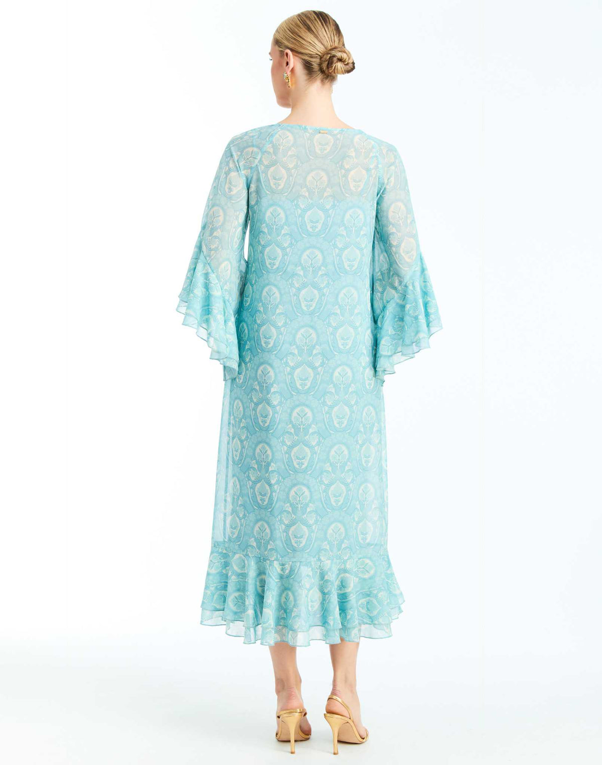 Bimini Ruffle Caftan in Trellis Aquarelle