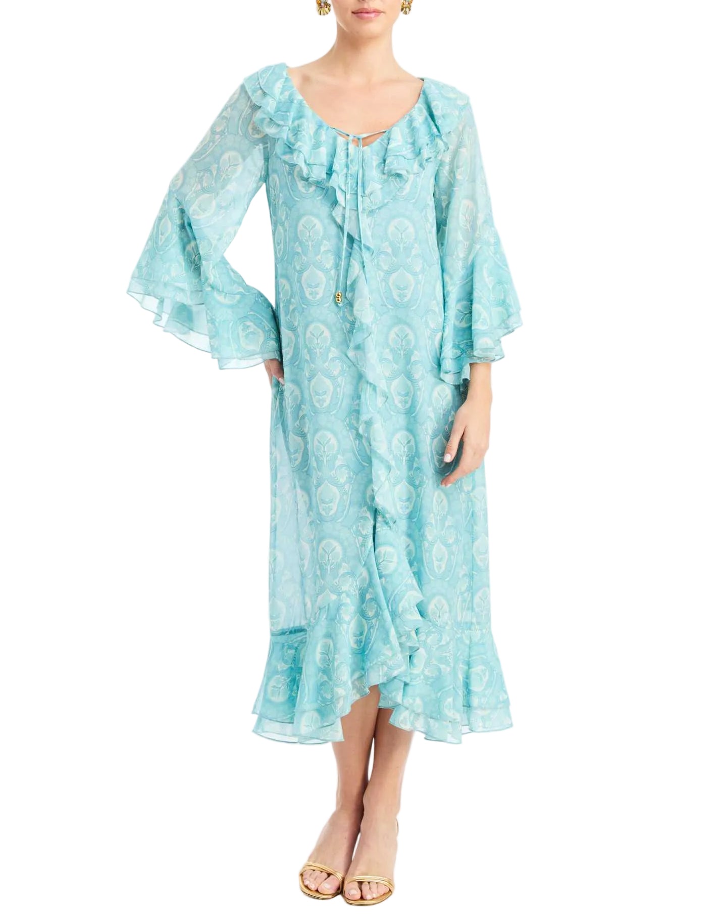 Bimini Ruffle Caftan in Trellis Aquarelle
