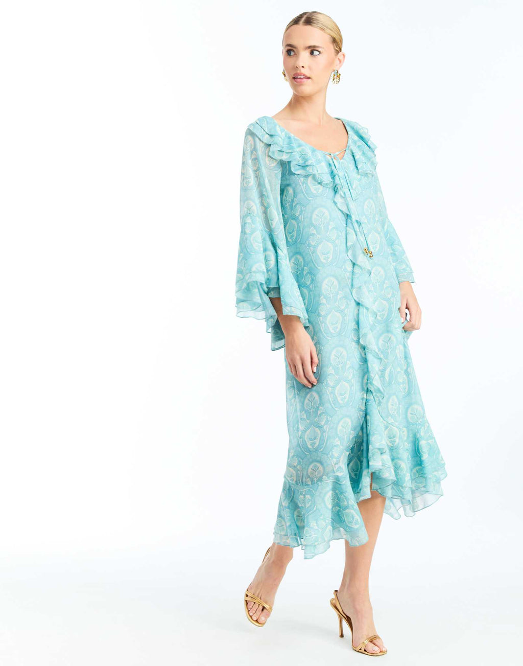 Bimini Ruffle Caftan in Trellis Aquarelle