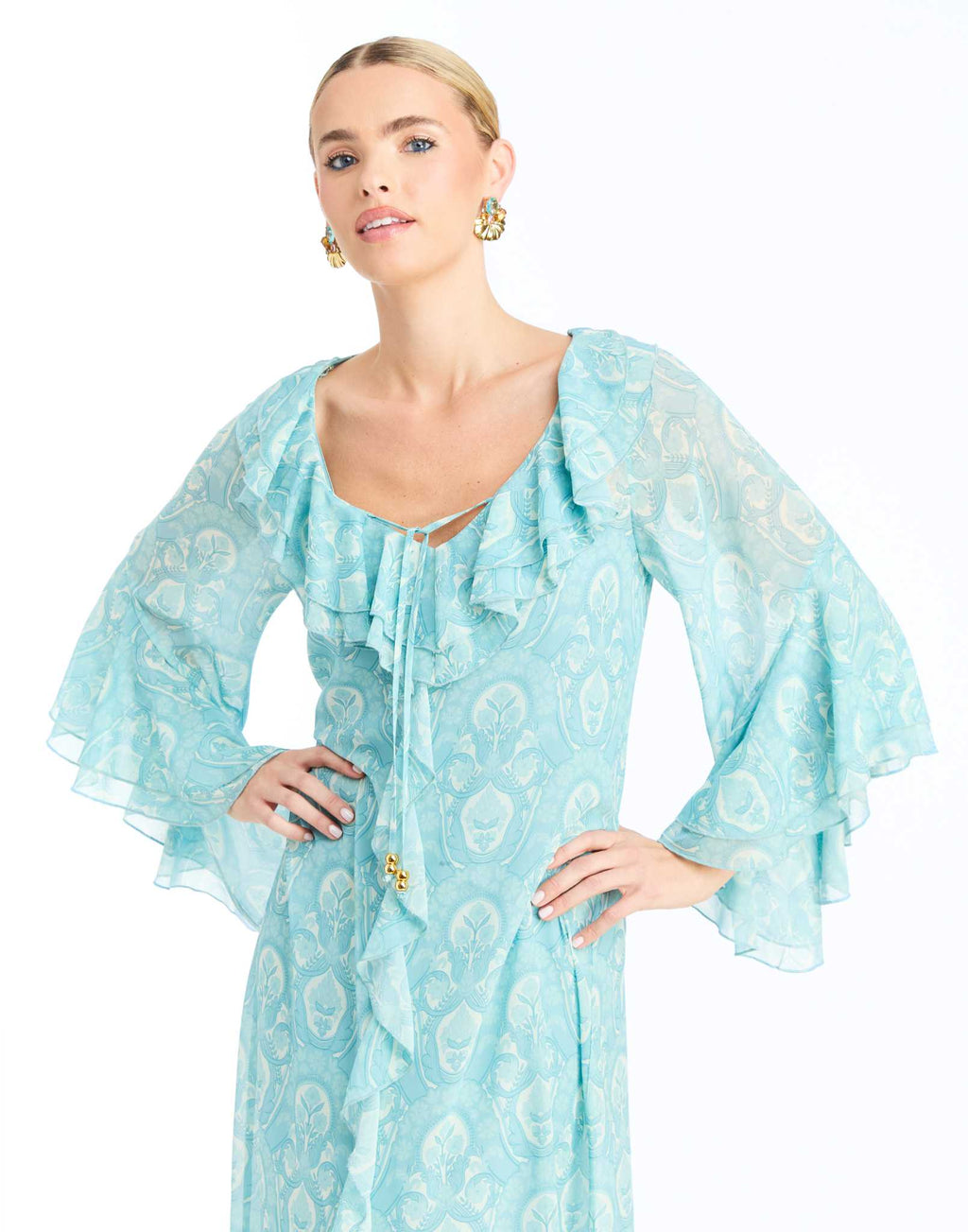 Bimini Ruffle Caftan in Trellis Aquarelle