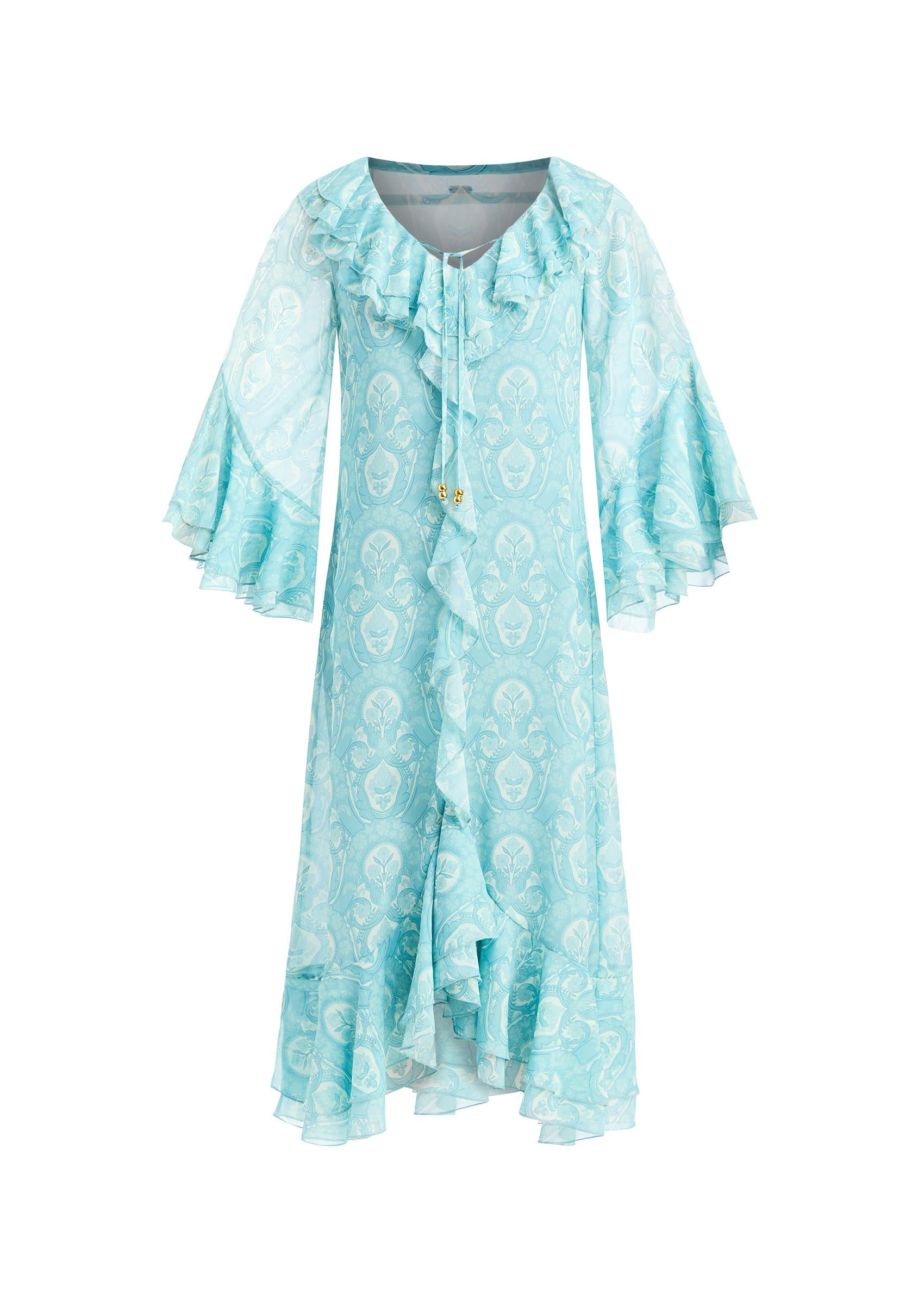 Bimini Ruffle Caftan in Trellis Aquarelle