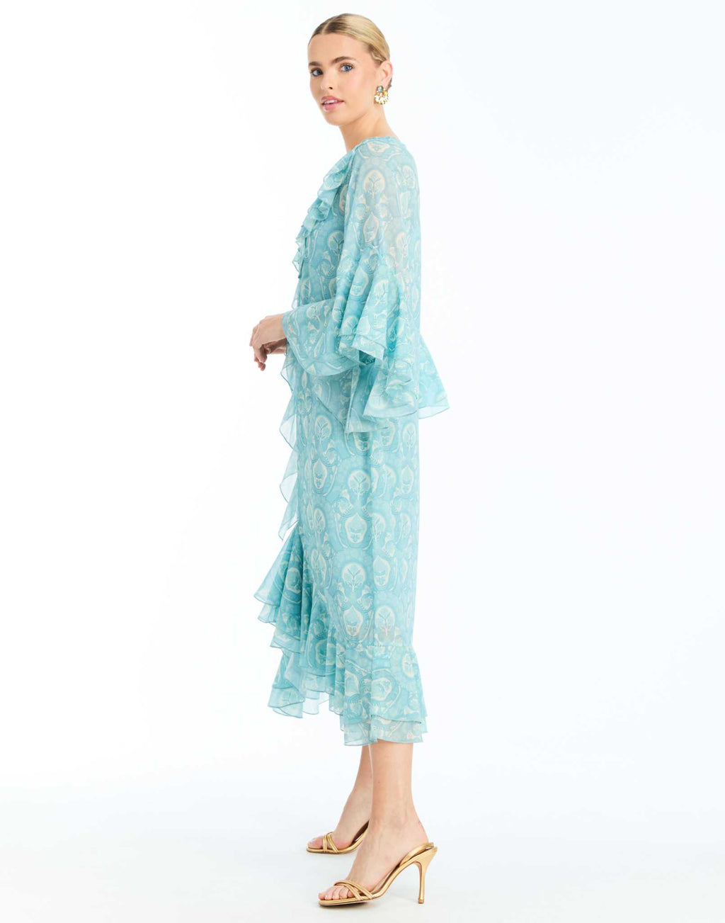 Bimini Ruffle Caftan in Trellis Aquarelle