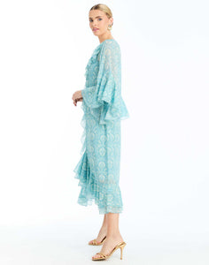 Bimini Ruffle Caftan in Trellis Aquarelle
