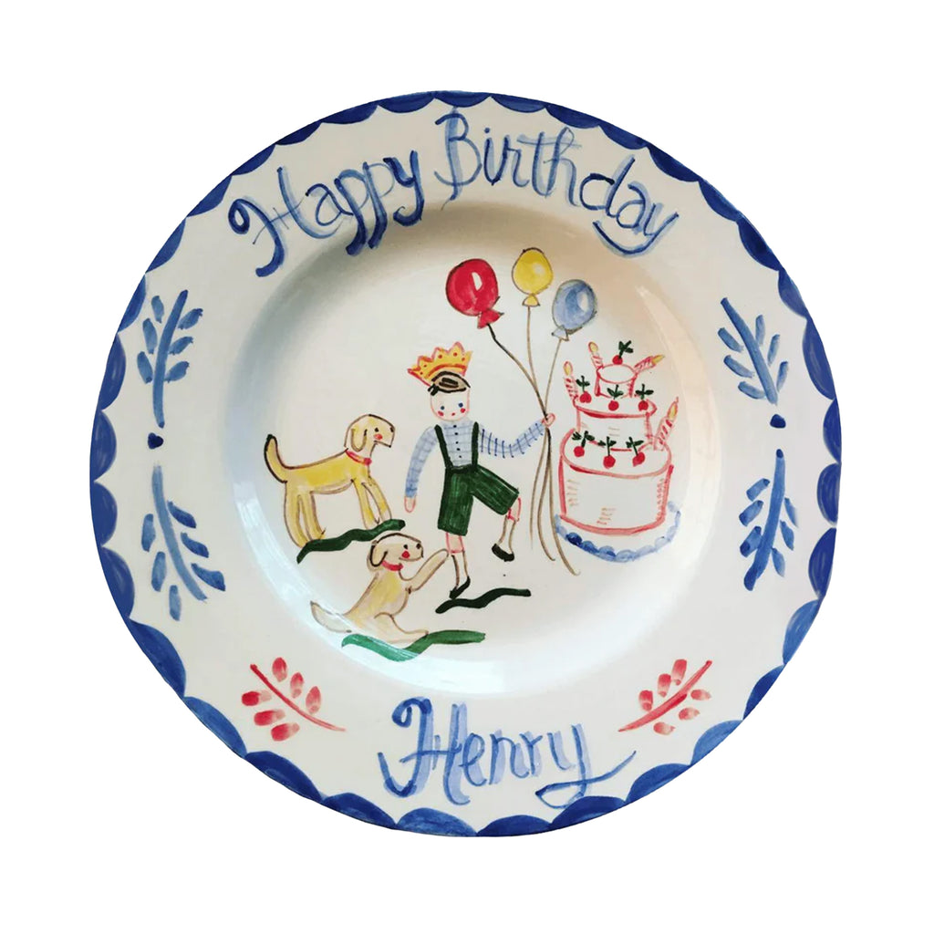 Birthday Plate Boy with Cake and Yellow Dogs in Full Color