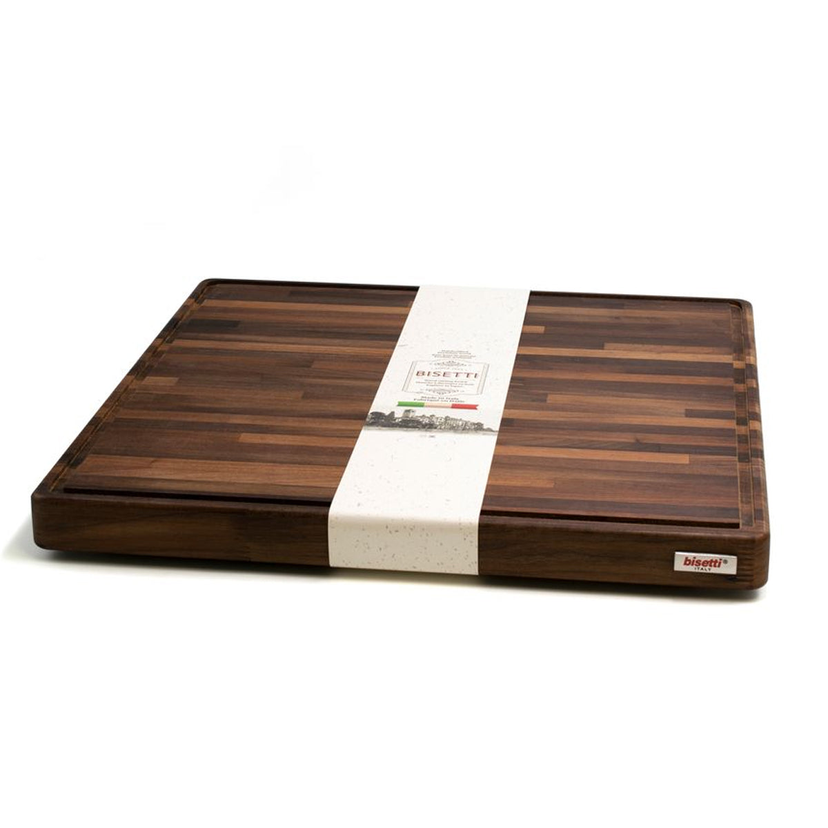 Bisetti Walnut Wood Cutting Board With Sauce Groove & Non-Skid Feet - 19-11/16 x 19-11/16-Inches
