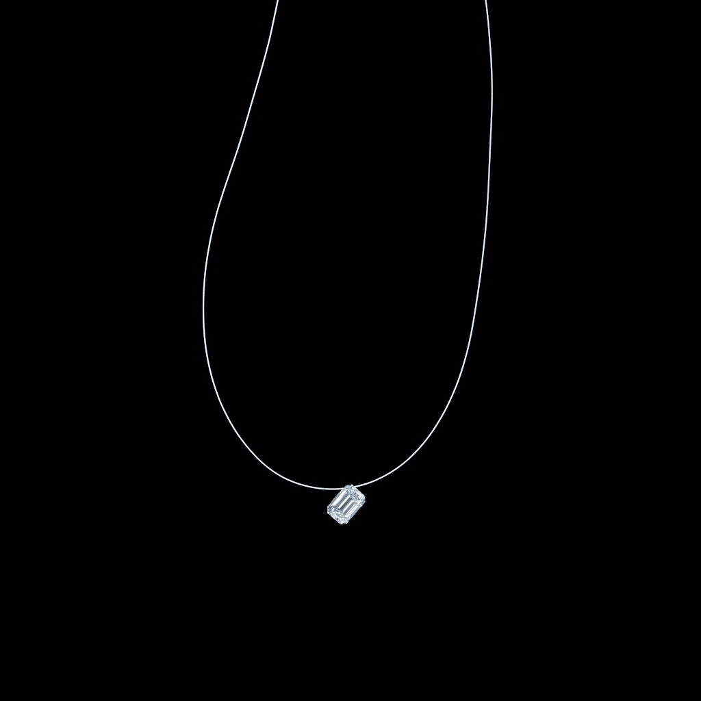 Emerald Cut “Floating” Diamond Pendant