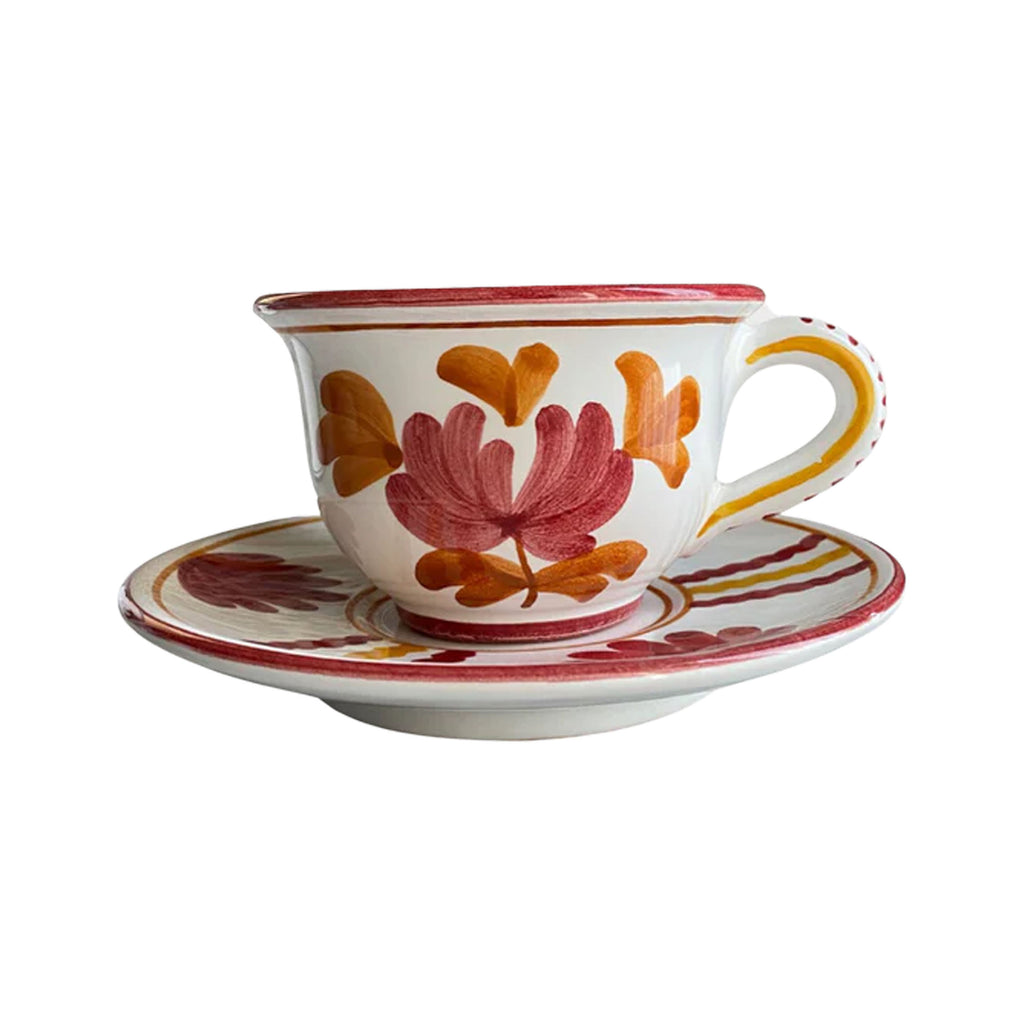 Blossom Teacup and Saucer in Burgundy