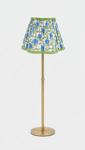 Floor lamp with araminta blue blockprint scalloped pleated shade