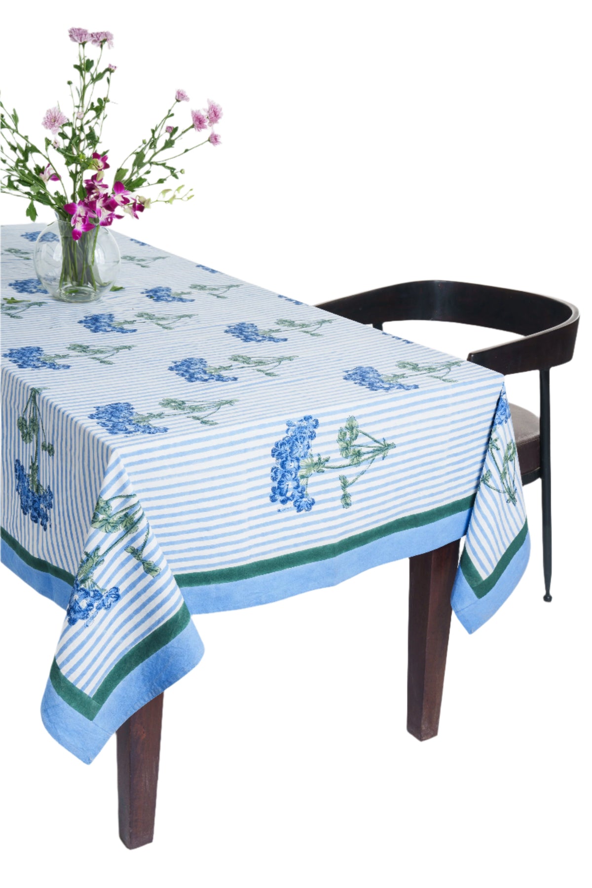 Blue Hydrangea Blockprint Tablecloth