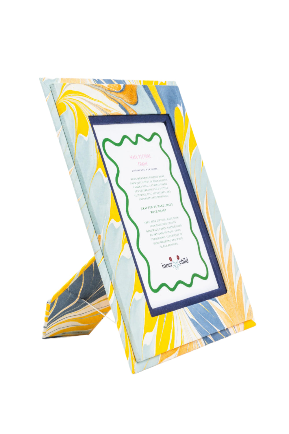 Hand-Marbled Picture Frame in Blue & Gold, 4x6