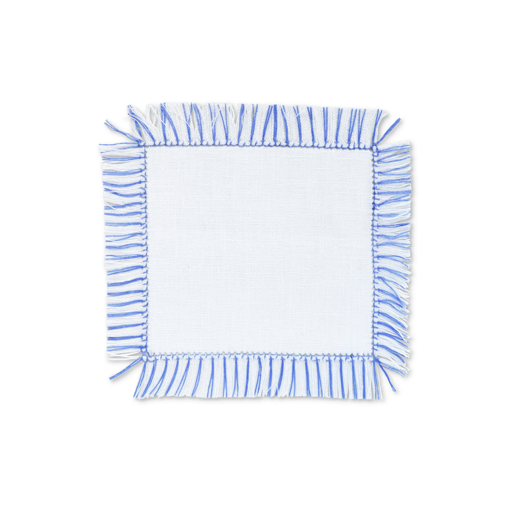 Blue & White Fringe Cocktail Napkins (4) Shells Chefanie 