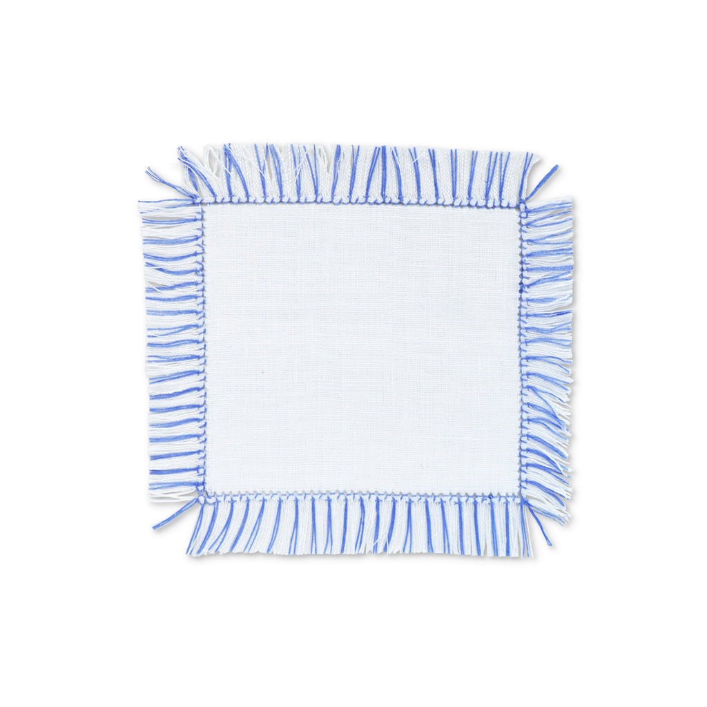 Blue & White Fringe Cocktail Napkins (4) Shells Chefanie 