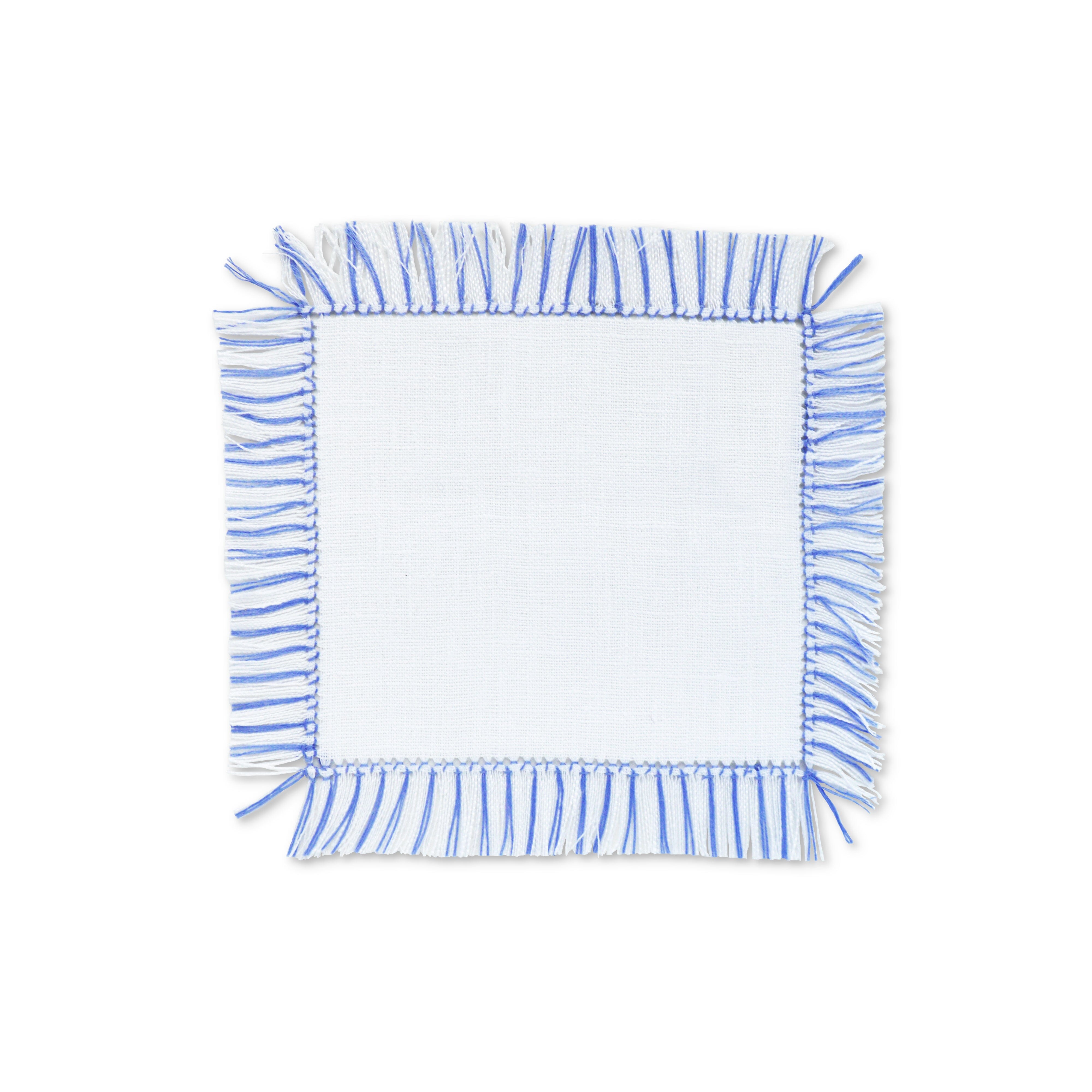 Blue & White Fringe Cocktail Napkins (4) Shells Chefanie 