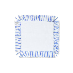 Blue & White Fringe Cocktail Napkins (4) Shells Chefanie 