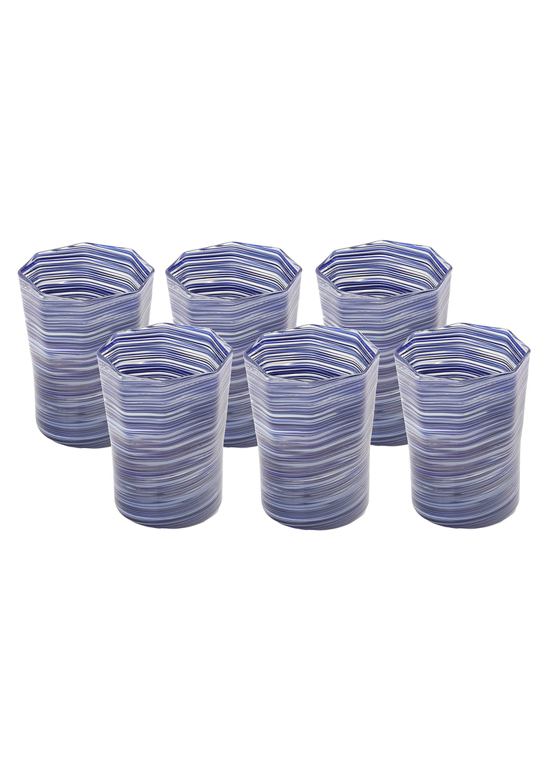 Short Hand Blown Tumbler in Indigo Mix, Set of 6