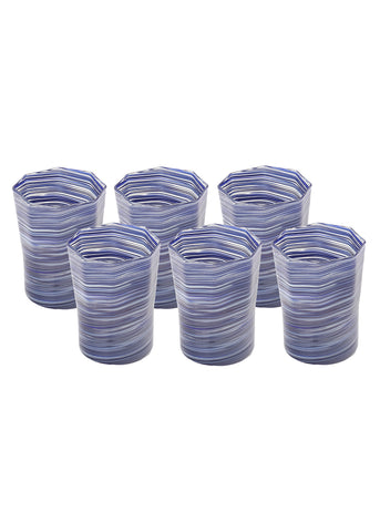 Short Hand Blown Tumbler in Indigo Mix, Set of 6