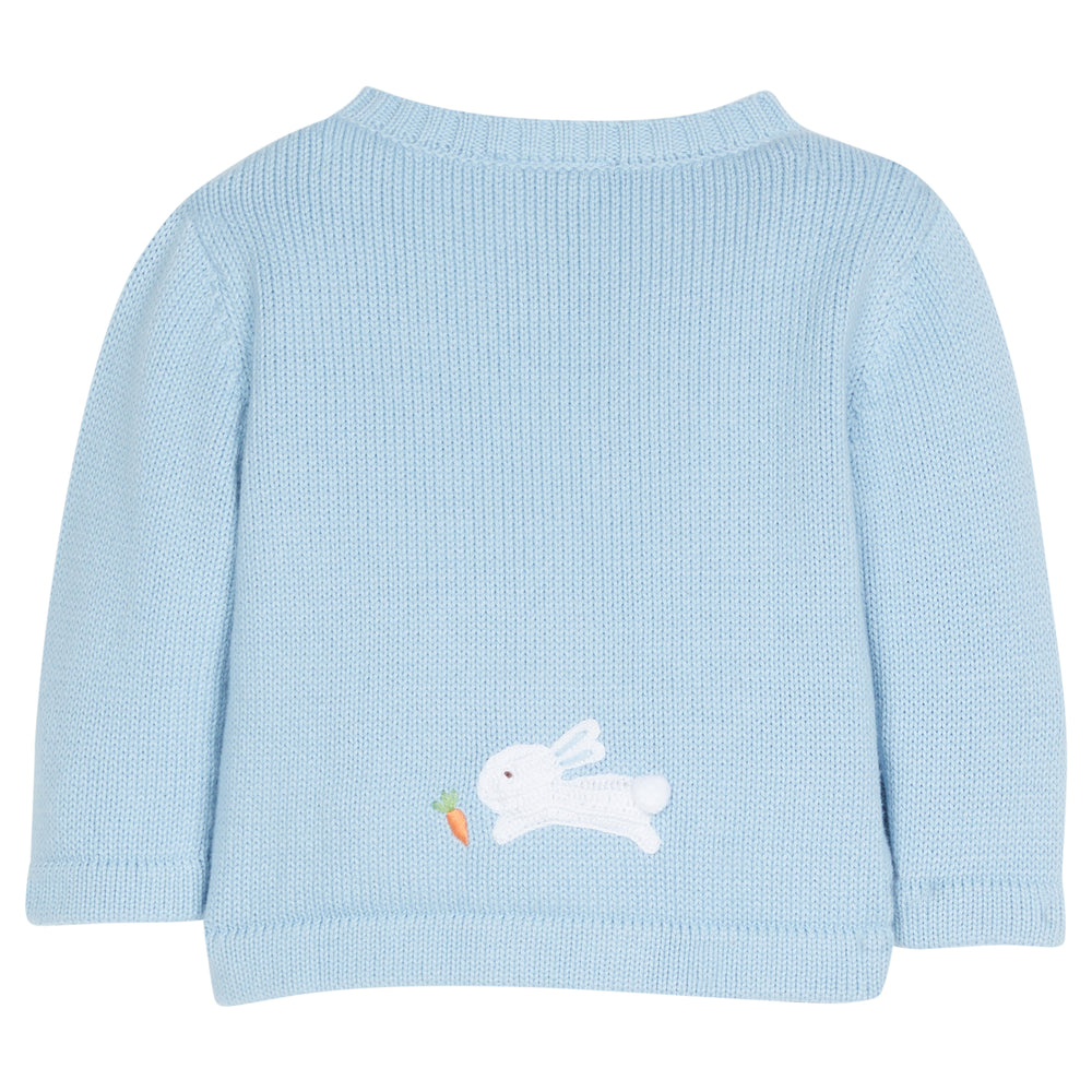 Little English signature crochet cardigan, hand-crocheted baby sweater with white bunnies for easter