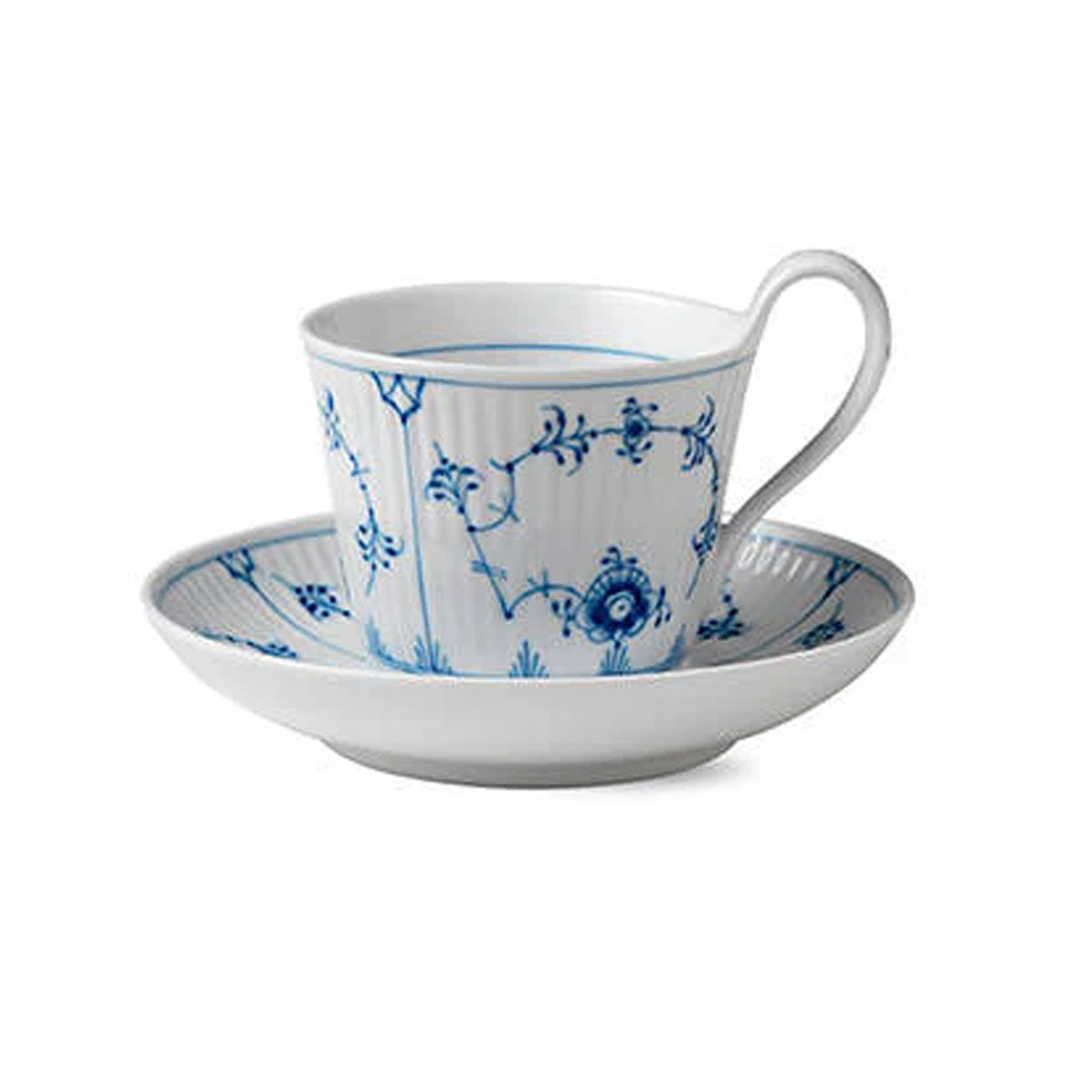 Blue Fluted Plain High Handle Cup & Saucer 8.5 oz