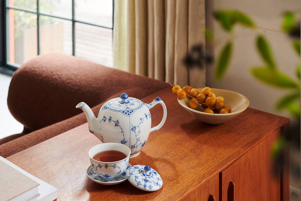 Blue Fluted Half Lace Teapot