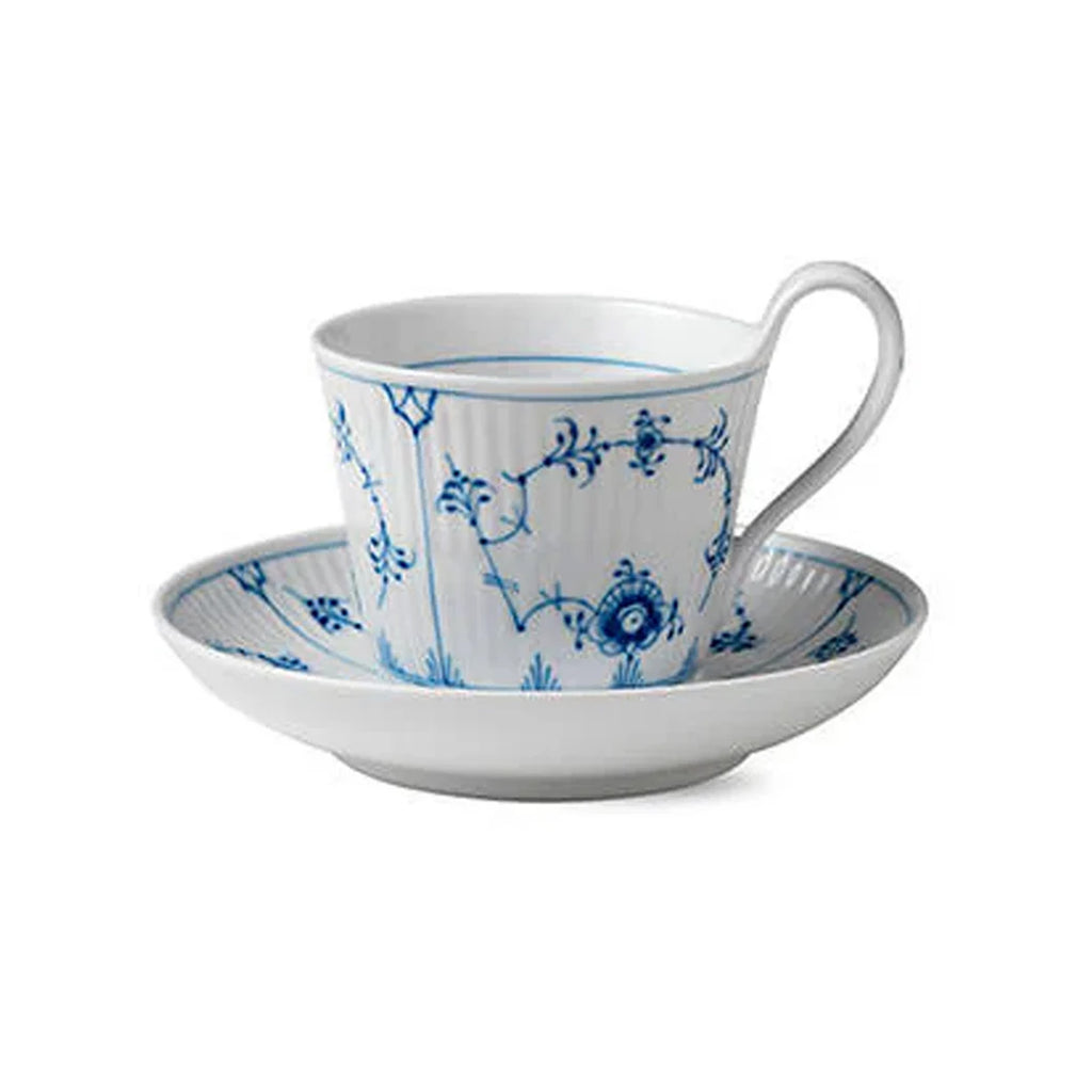Blue Fluted Plain High Handle Cup & Saucer 8.5 oz