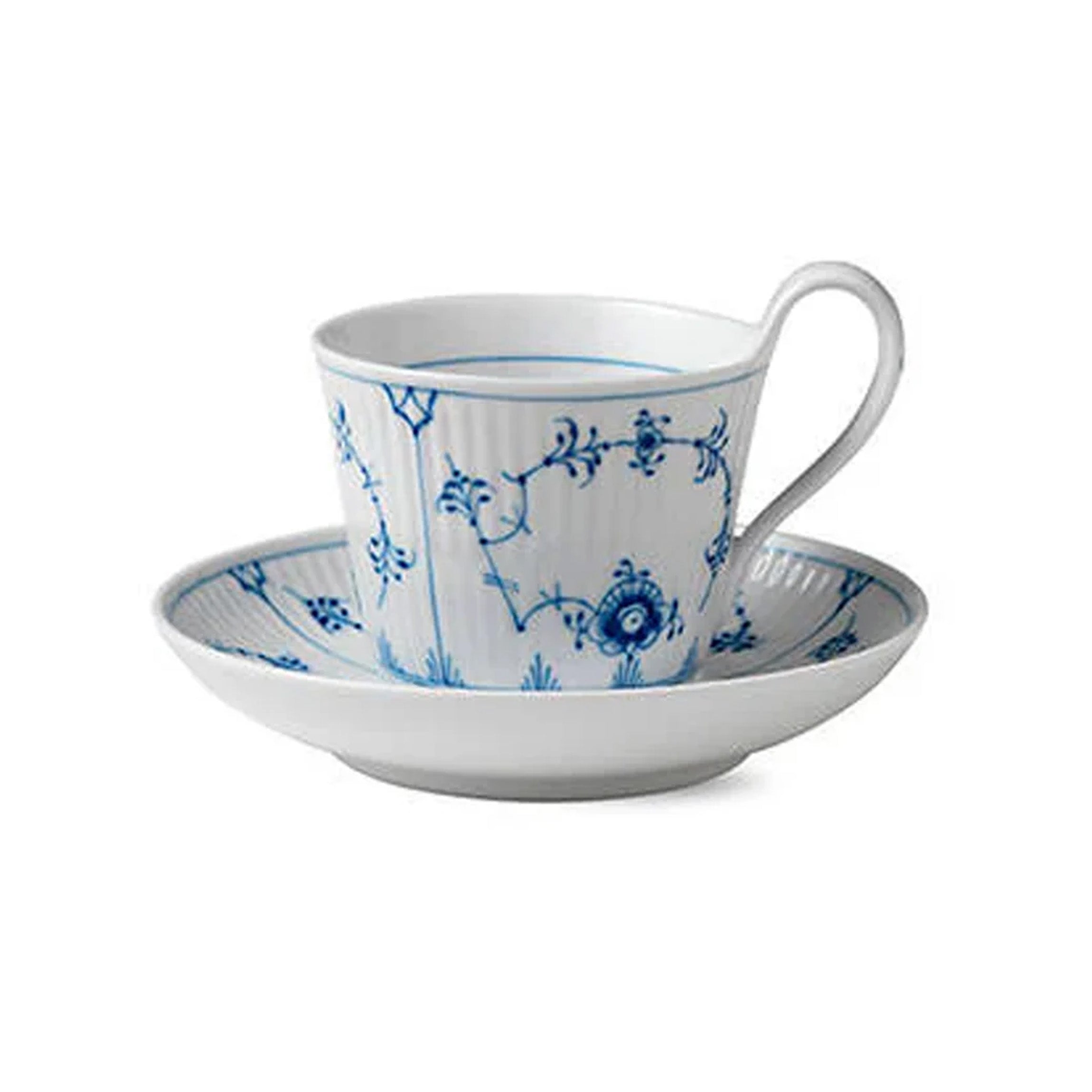 Blue Fluted Plain High Handle Cup & Saucer 8.5 oz