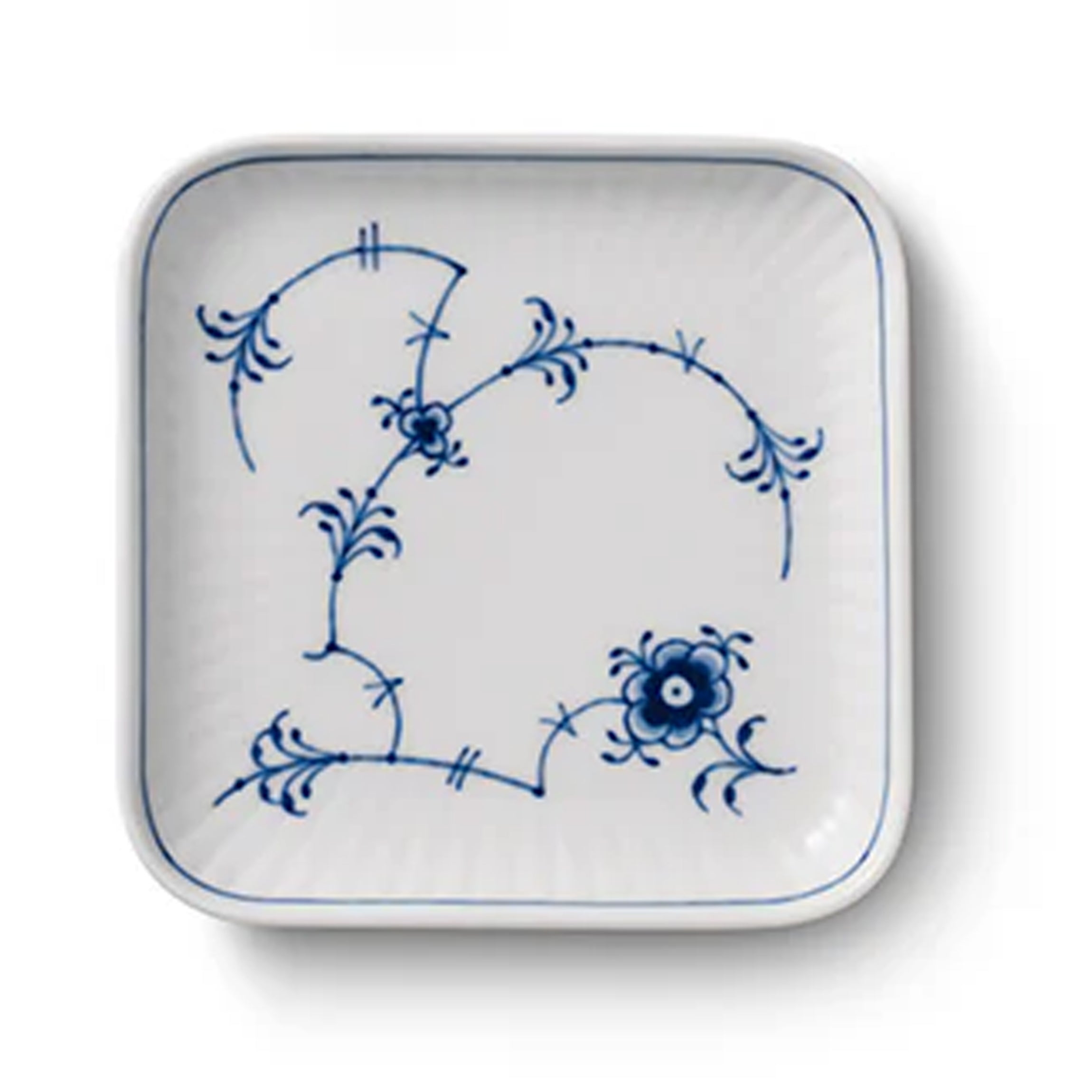 Blue Fluted Plain Plate Square 9cm 3.54"