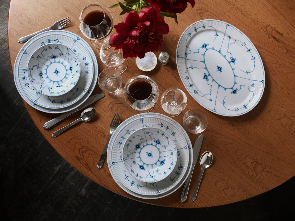 Blue Fluted Plain Oval Platter Large 14.25"
