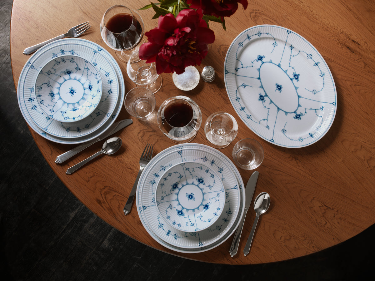 Blue Fluted Plain Oval Platter Large 14.25"