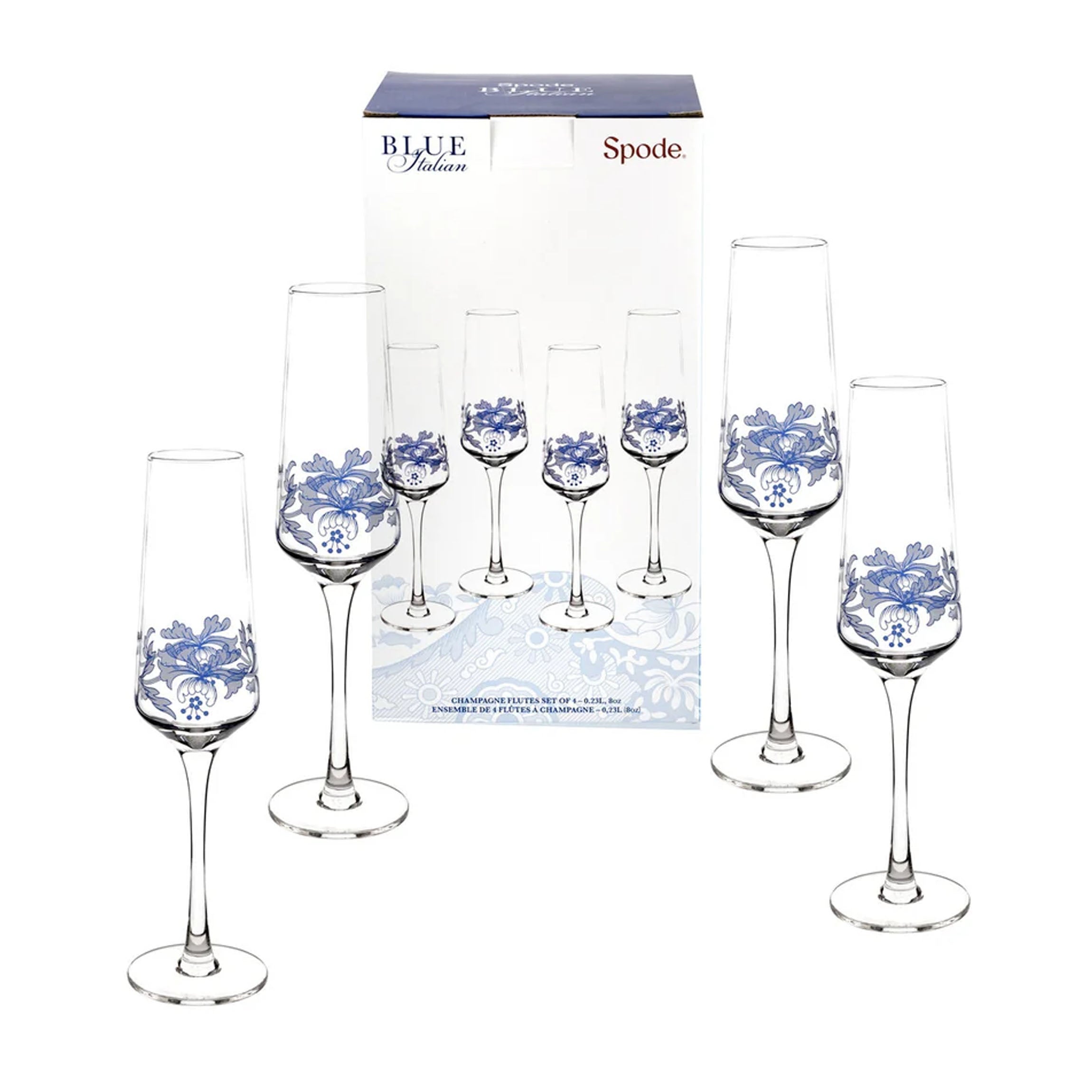 Blue Italian Champagne Flutes, Set of 4