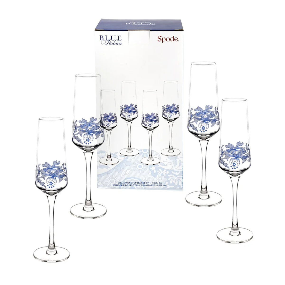 Blue Italian Champagne Flutes, Set of 4