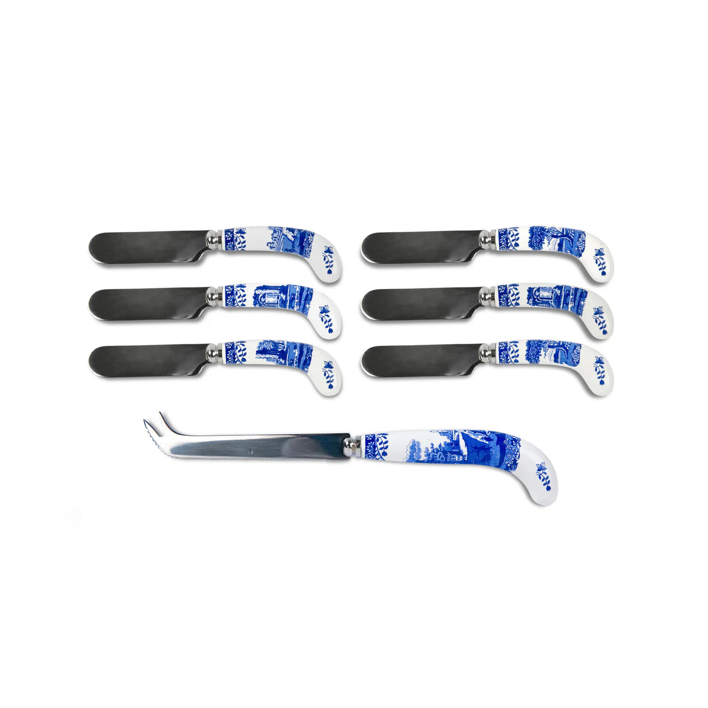Blue Italian Cheese Knife with 6 Spreaders
