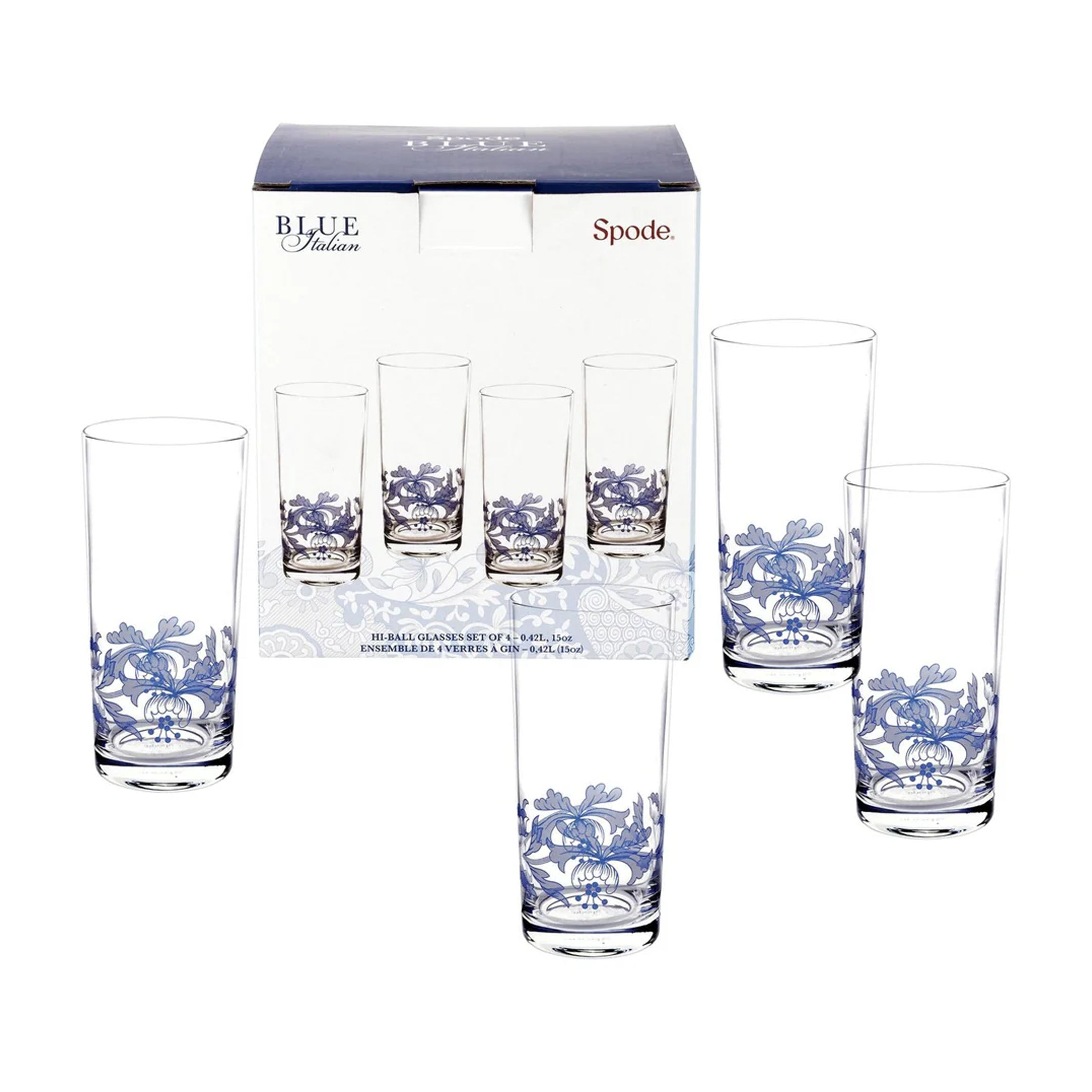 Blue Italian Highball Glasses, Set of 4