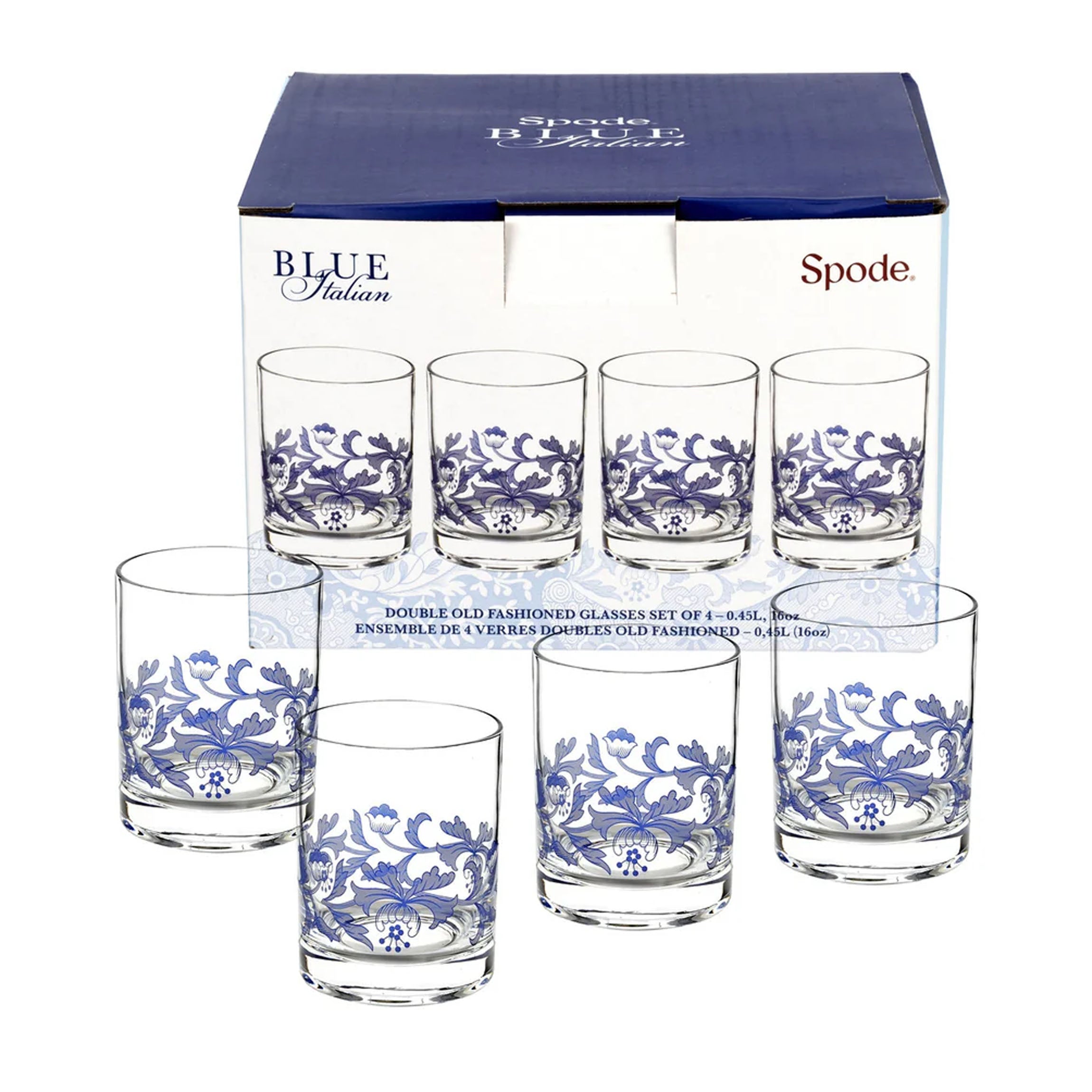 Blue Italian Old Fashioned Glasses, Set of 4