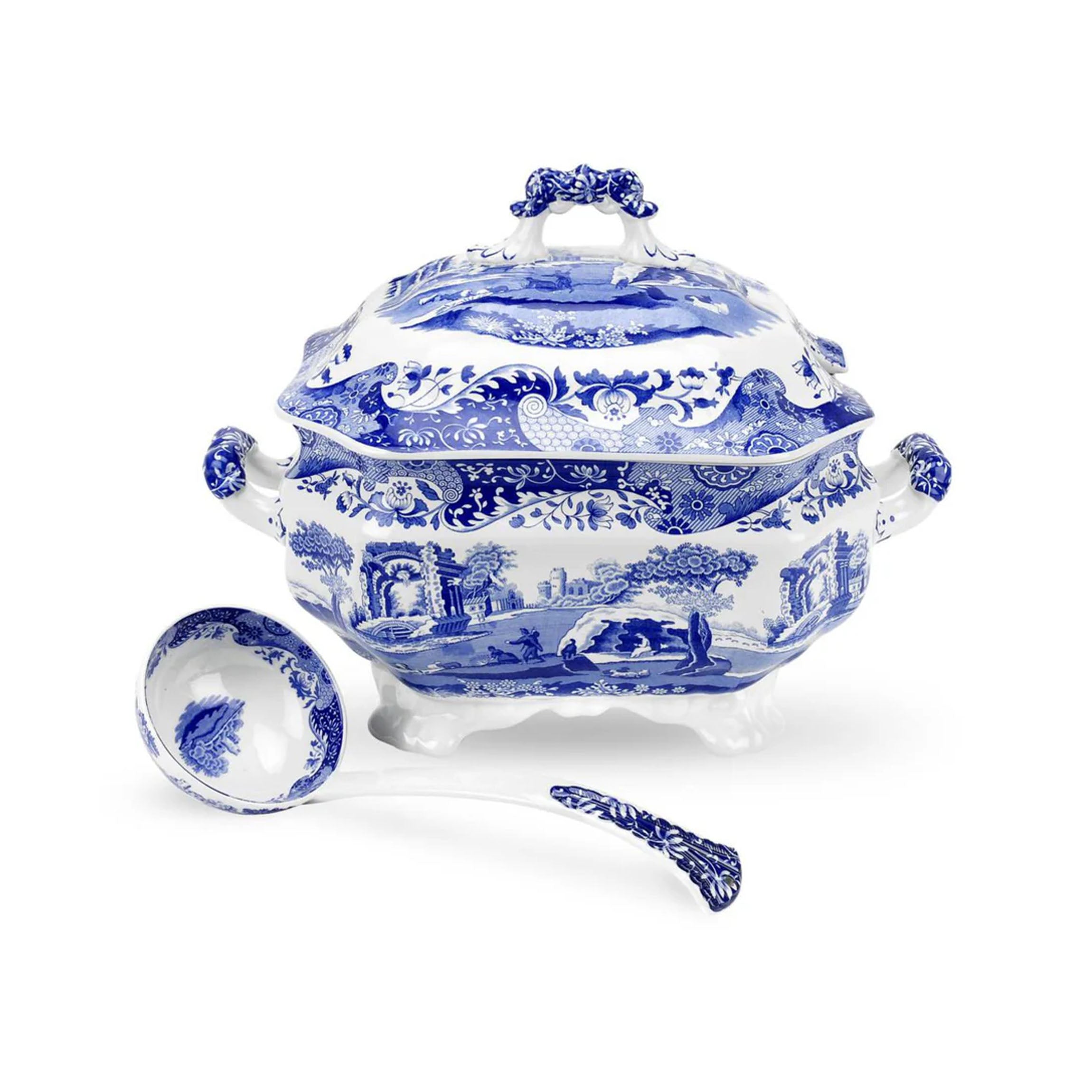 Blue Italian Soup Tureen with Ladle